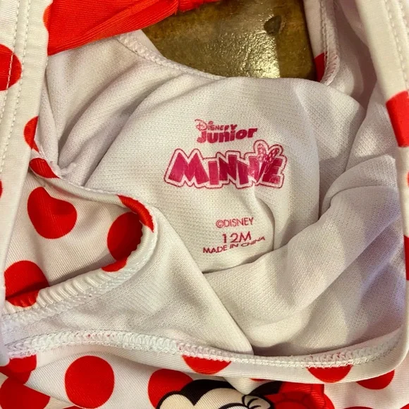 Disney Minnie Mouse red polka dot swimsuit and hat size 12 months - Picture 5 of 5